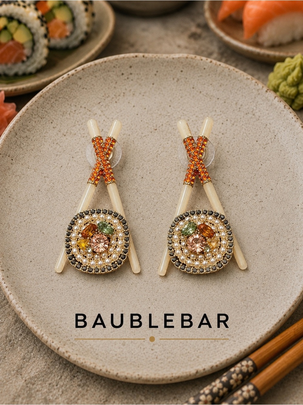BAUBLEBAR Novelty “Maki Drop Earrings” Sushi Statement Earrings NWOT